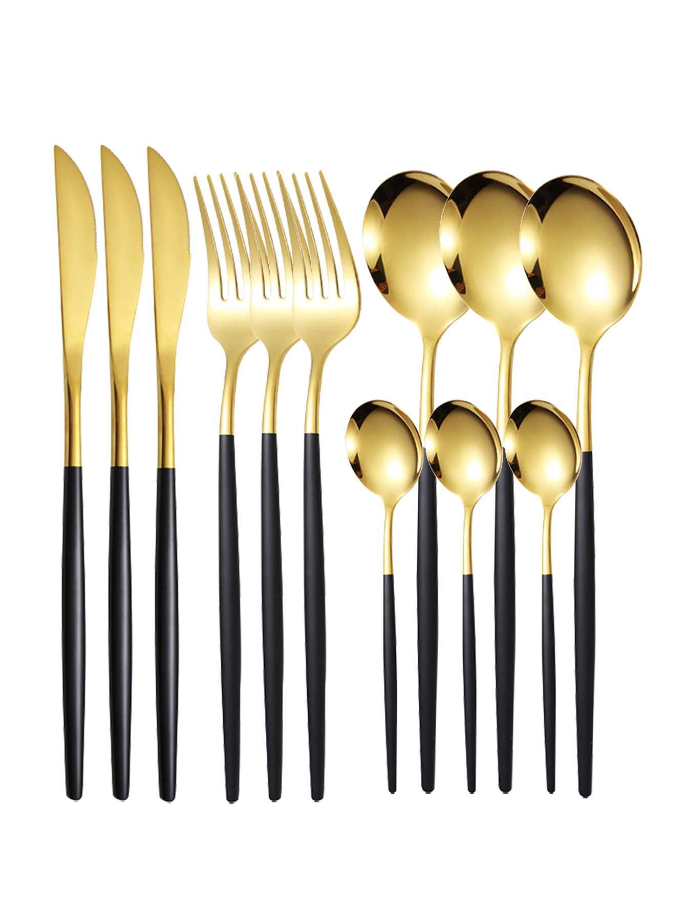 12pc Thin stainless steel cutlery set Portugal steak knife and fork dessert spoon coffee spoon: Yellow