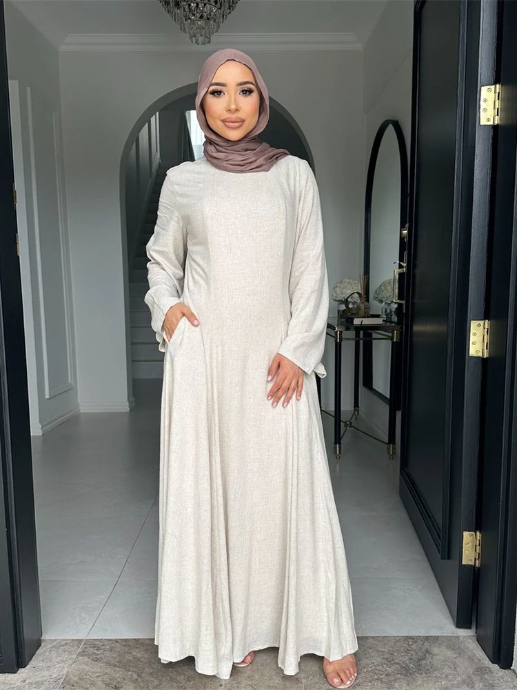 Ramadán Modesto Abaya Dubai islámico musulmán Kaftan vestido ropa de oración mujeres Vestidos Para Mujer bata caftán Marocain Mujer: S / Crema