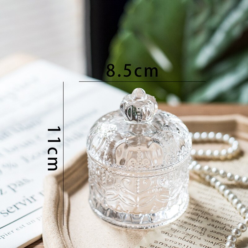 Romersk nordisk krystal glasburk kosmetisk puff opbevaringsboks vatpind skønhed æg smykker make-up arrangør slik kan lysestage: Lille klar