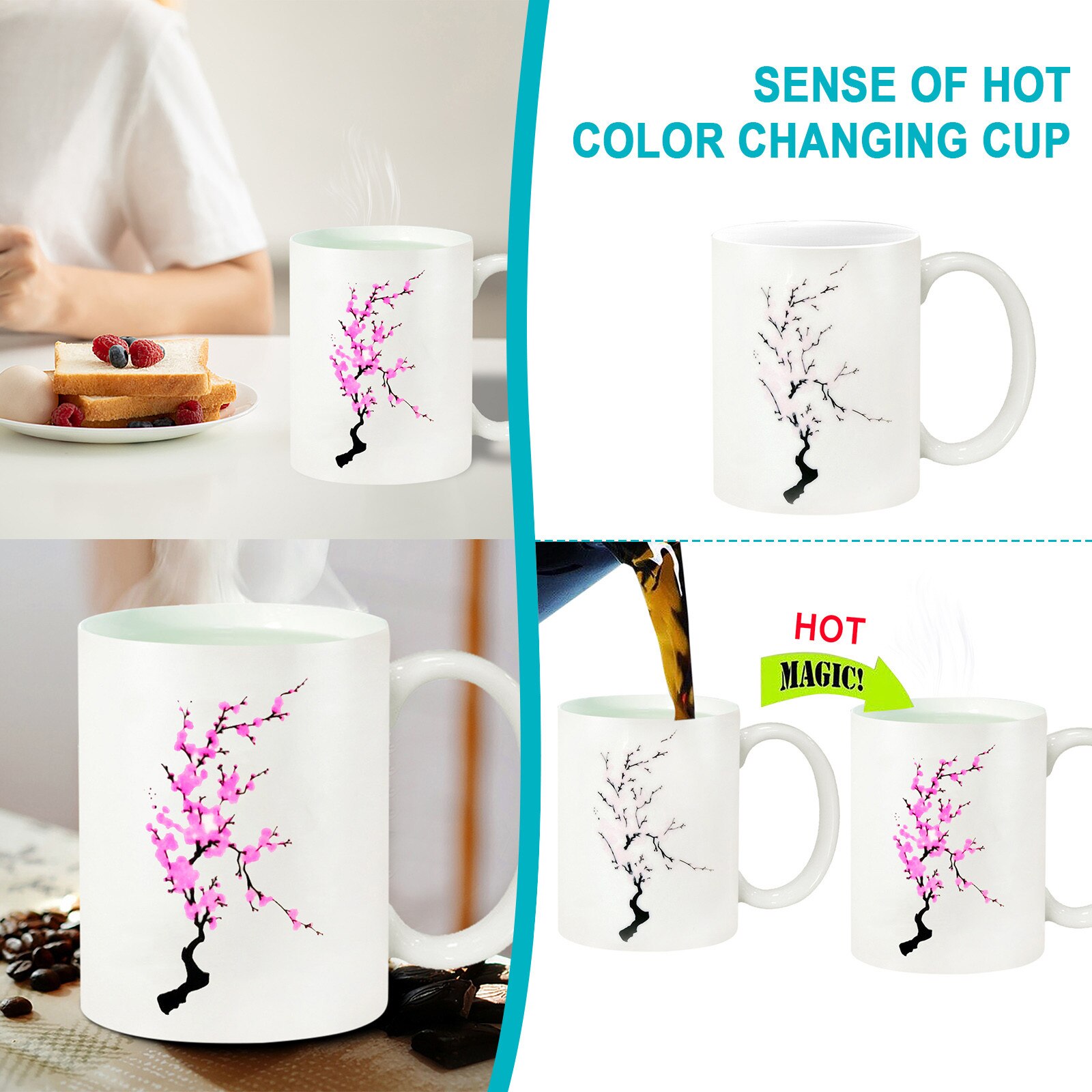 Saintgace Thermal Color Change Coffee Cups Flowers pattern office Couple Ceramic Tea Coffee cups & mugs Drinkware tazas