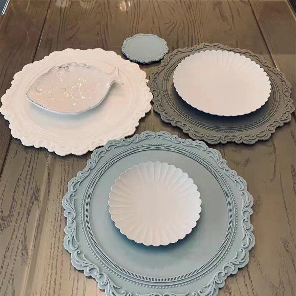 35cm White Silicone Placemat Tableware Oil Resistant Heat Insulation Non-Slip Tablemat Coaster Kitchen Washable Cup Pad