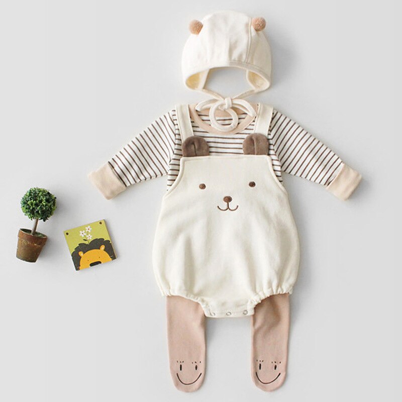 Baby Bodysuits Leuke Beer Mouwloze Riem Katoen Hoed-Jas + Hoed Voor Zuigelingen Jonge Kinderen Baby Meisje Kleding
