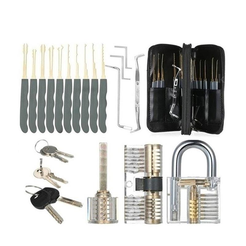 Locksmith Hand Tools Supplies Lock Pick Set Transparent Visible Practice Padlock With Broken Key Removing Hooks Hardware Tools