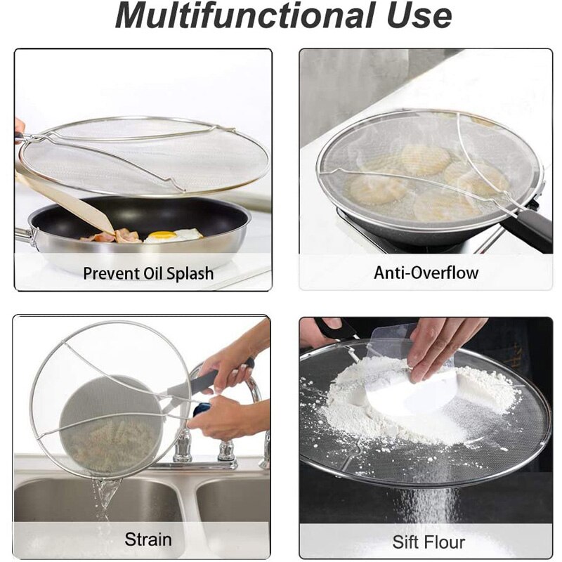 Grease Splatter Guard Splatter Screen for Frying Pan Stainless Steel Mesh Kitchen Oil Splash Protect Cover Iron Skillet Lid