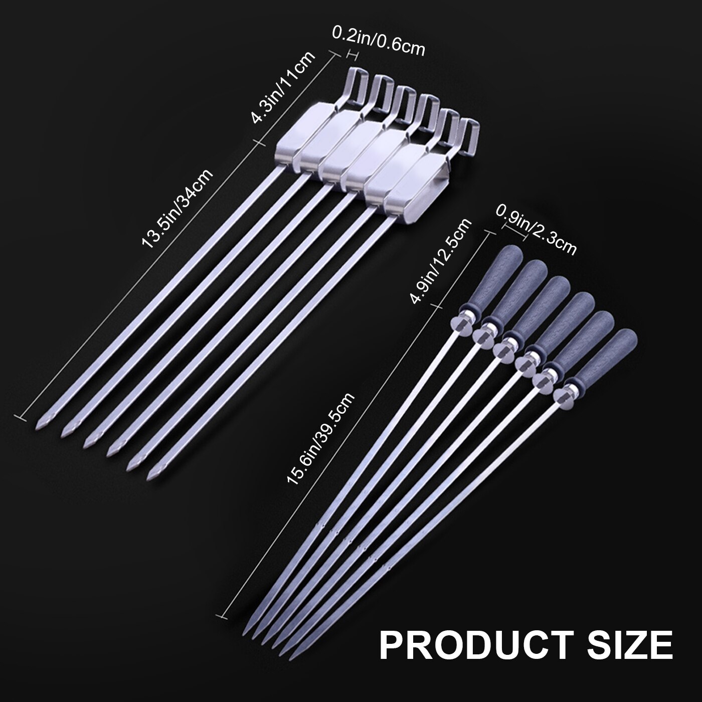 Brochetas reutilizables de acero inoxidable para barbacoa, pinchos para barbacoa, Kebab, palo de acero para acampar, utensilios de cocina, accesorios para carne, herramienta de 6 piezas