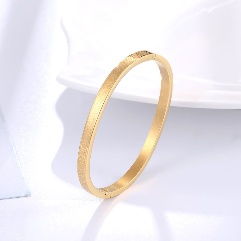 5cm de diâmetro bonito círculo pequeno coração pulseira para crianças alta qualidade aço inoxidável cor ouro jóias menina crianças presente: Gold