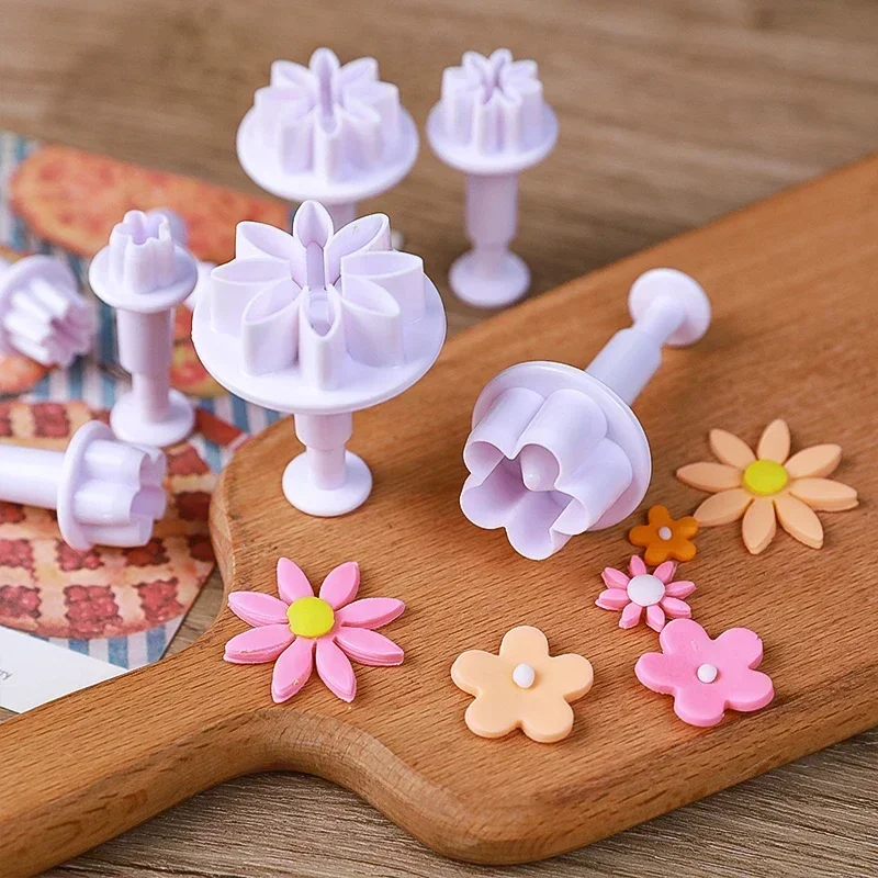 4/8 Stuks Pruim Bloem Daisy Bloem Cake Plunger Fondant Cookie Cutter Mold Pruim Bakken Decoreren Biscuit Postzegels Voor keuken Gereedschap
