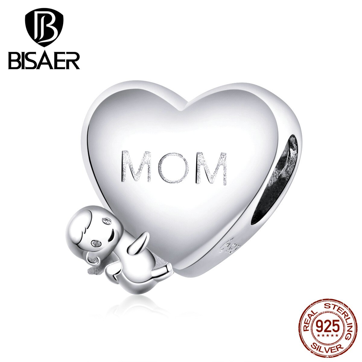 Mothers Day Love You Mom Beads BISAER Real 925 Sterling Silver Mother's Love Charms for bracelets Making Jewelry GAC218