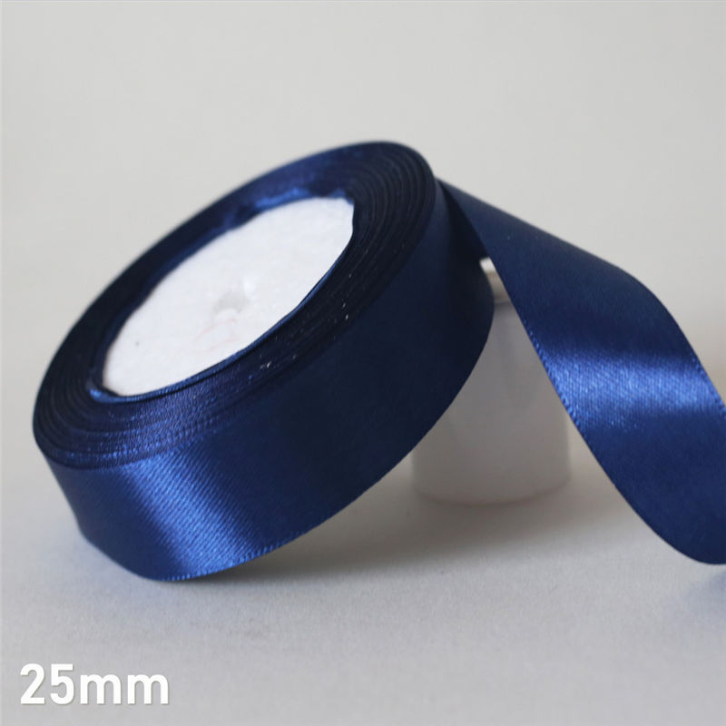 Cinta de satén de seda azul marino, 25 yardas/6mm-50mm, Material artesanal para decoración de de graduación, caja de de boda, accesorios de embalaje D7: 25mm Navy