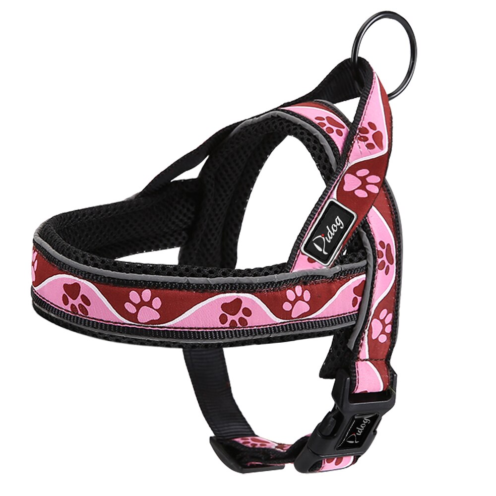 Reflective Dog Harness Adjustable Outdoor Training Dogs Harnesses with Handle Quick Fit For Medium Large Pets Cats Pitbull: Pink Paw / M