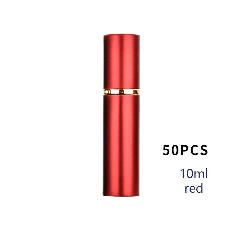 Gratis logo op maat, 10 ml lege draagbare glazen parfumflesjes met aluminium omhulsel, navulbare cosmetische etui.: 50 stuks rood
