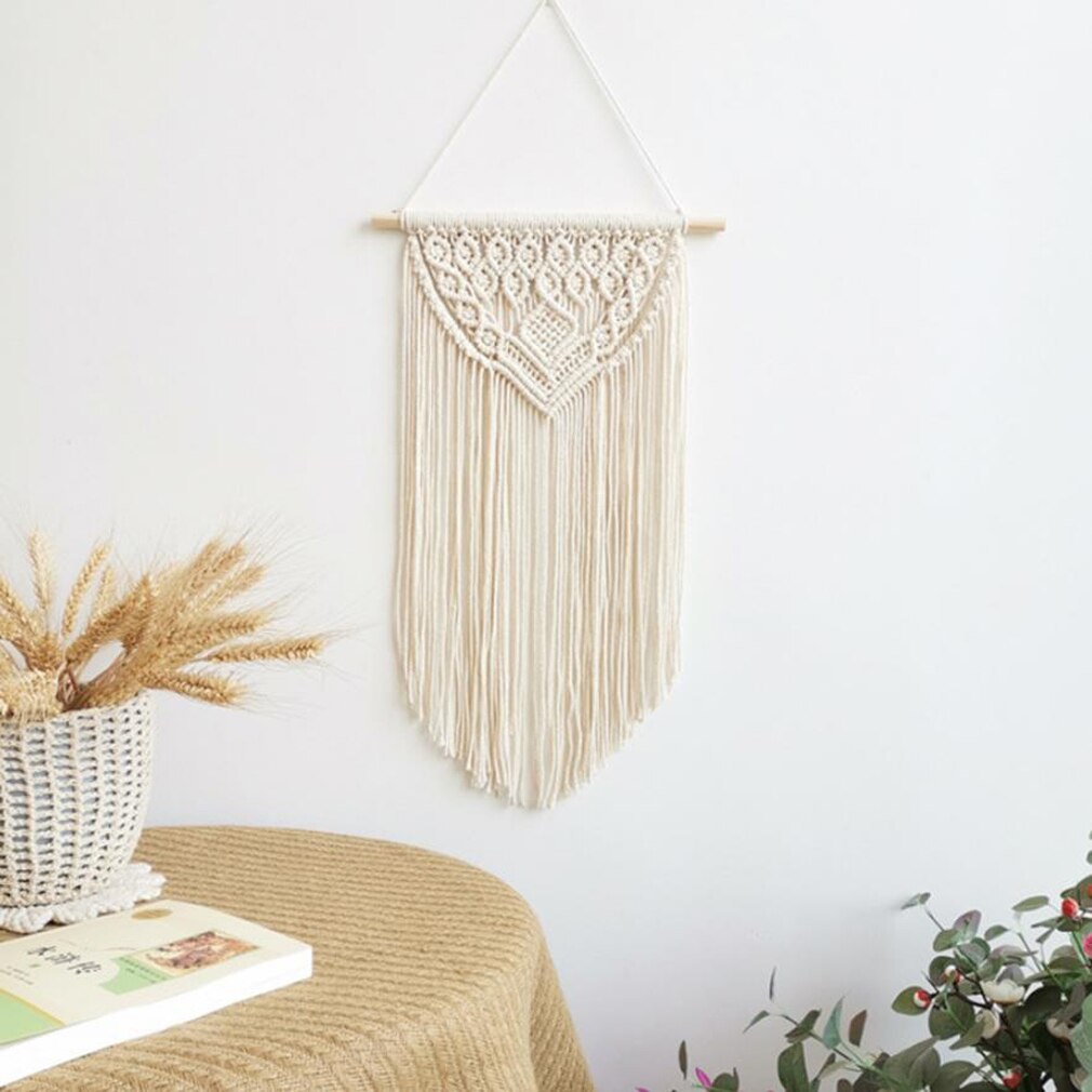 Macrame Woven Wall Hanging Bohemian Color Block Geometric Wall Art Tapestry Decor for Bedroom Living Room