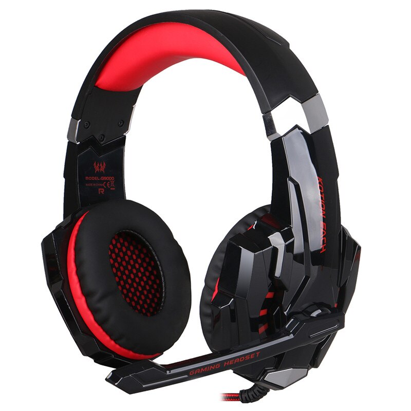 KOTION EACH G2000/G9000, auriculares de juego de graves profundos equipo estéreo, auriculares con micrófono, luz LED, PC, Gamer: G9000 black add red