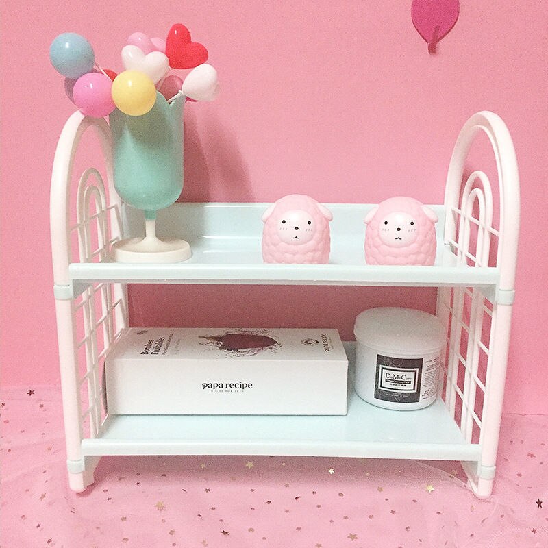Ins Cute Desktop Double-layer Storage Rack Dormitory Storage Artifact Desk Girl Sundries Rack Document Trays Desk Organizer: green