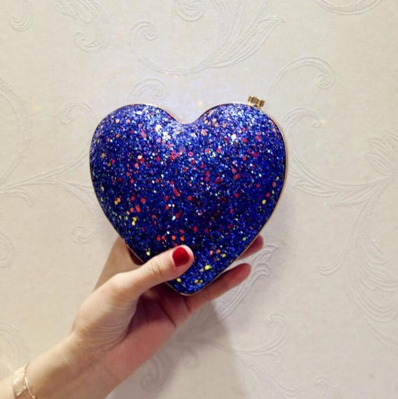 Sac à Main de luxe en forme de cœur pour femmes, pochette de soirée brillante à paillettes, Mini porte-monnaie de fête de mariage avec chaîne