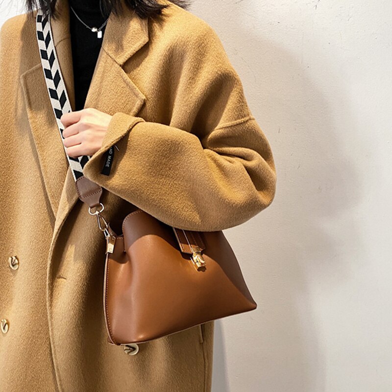 Sacs à bandoulière en forme de seau pour femmes, pochette à Large sangle, sacoche à épaule,