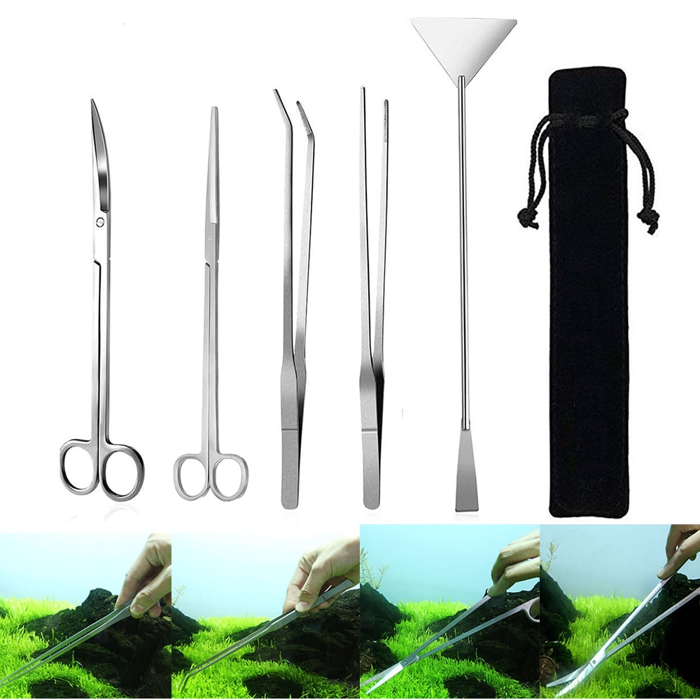 5Pcs/Set Tools Planted Aquarium Ada Aquarium Tank Cleaner Tools Aquarium Scissor Aquatic Plant Tweezers Spatula Tool Set