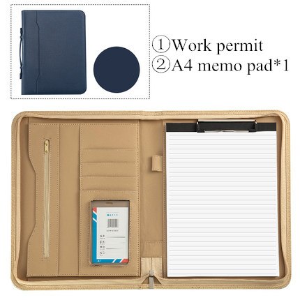 A4 Zipper Padfolio Portable File Bag Luxury Folder With Calculator Organizer Memo Pads Business Manager Briefcase Stationery: A Blue