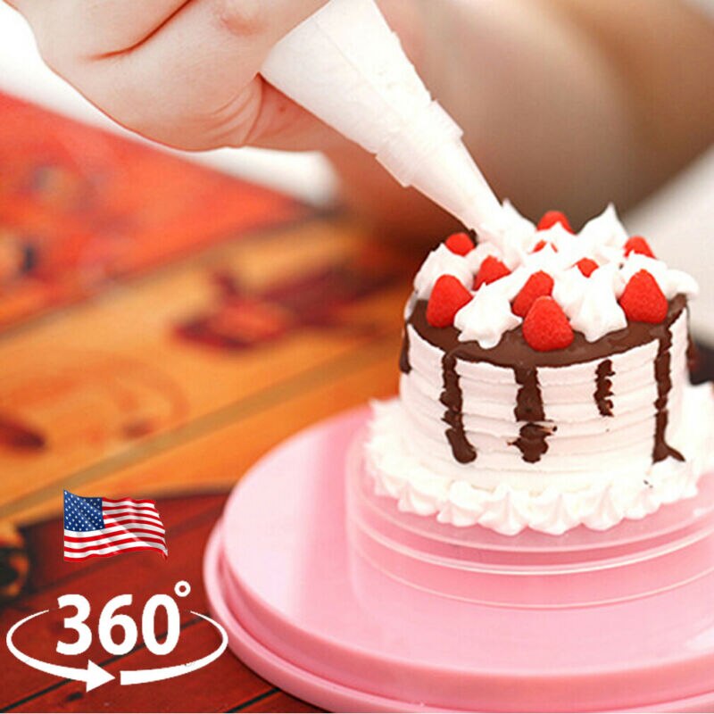360 Graden Roterende Taart Decoreren Draaitafel Roze Cake Rack Bakplaat Cake Tool