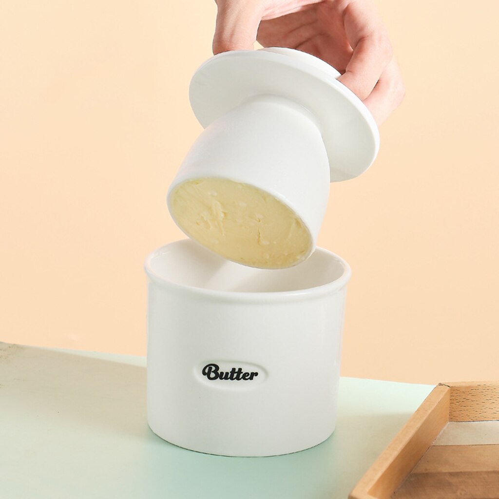 Cute Handmade Ceramic Butter Crock Fresh for Counter Easy Clean for Oven: White