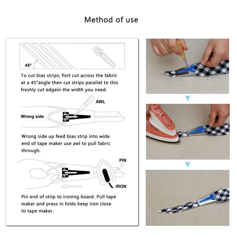 Stof Bias Tape Maker Set Stoffen Kleermakers Bias Tape Makers Bindmiddel Voet Houten Priem Clips Pins Diy Naaien Quilten Tool set