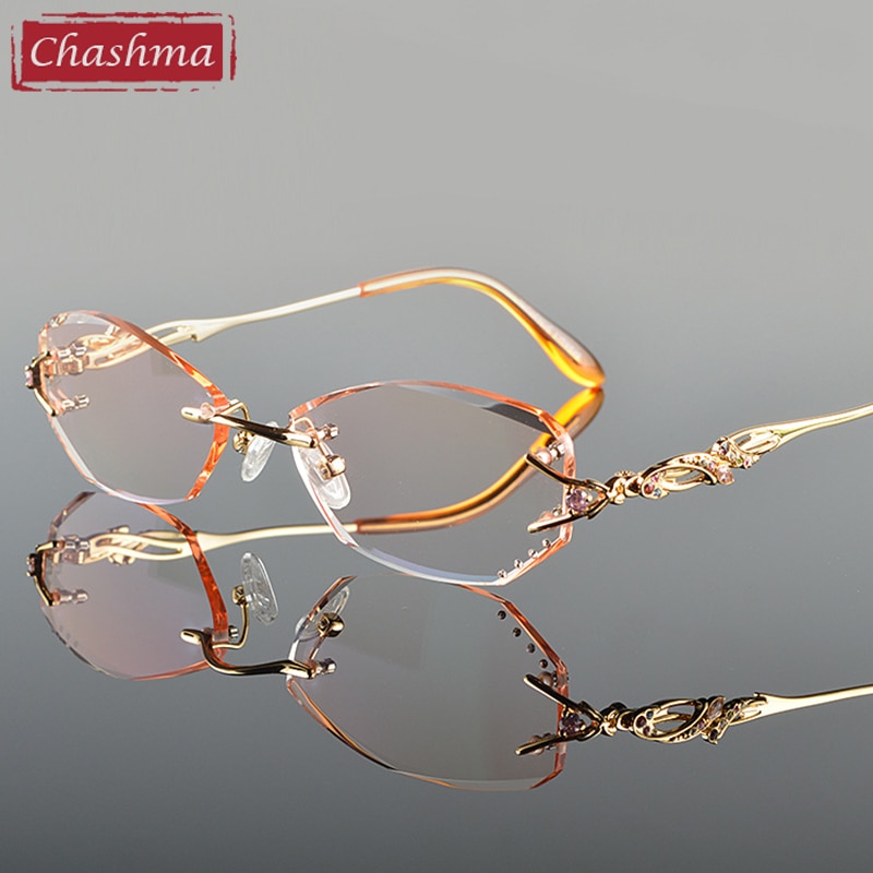 Chashma Luxe Tint Lenzen Bijziendheid Bril Leesbril Diamant Snijden Randloze Titanium Bril Frame Voor Vrouwen