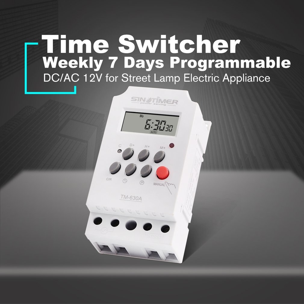SINOTIMER 12V 30A Weekly 7 Days Programmable Digital Time Switch Relay Timer Control for Electric Appliance with Alarm Clock
