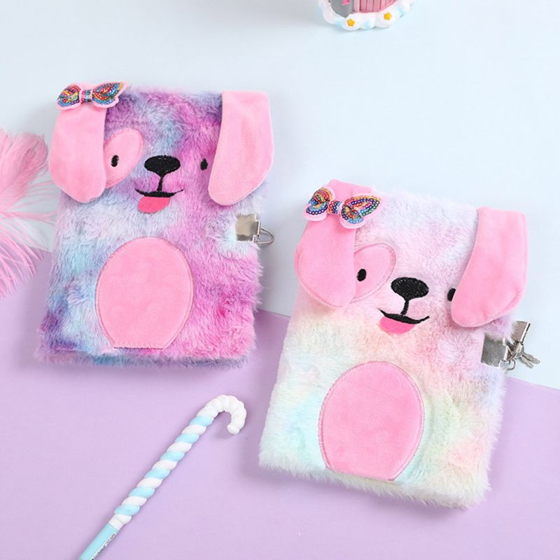 Cute Plush Dog A5 Notebook with Lock Diary Planner Notepad Organizer Stationery