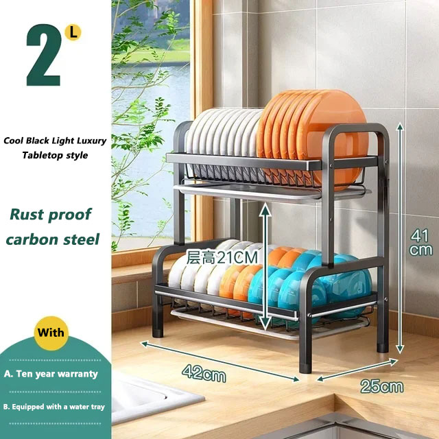 Stainless Steel 2-Tier Dish Drying Rack Large Rust-Proof Compact Kitchen Drainboard With Utensil Holder: WHITE