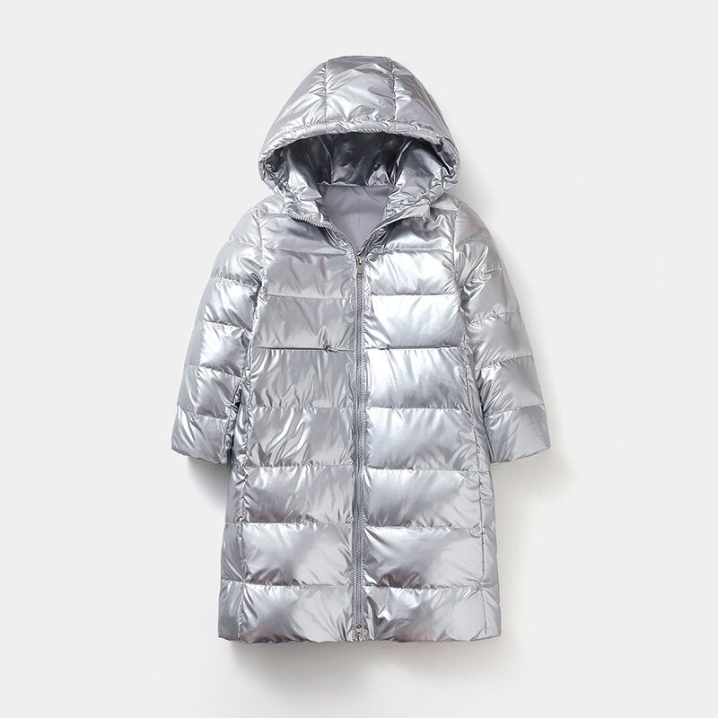 2022 Winter Heldere Donsjack Zachte Mode Peuter Jongen Meisjes Down Jas Middellange En Lange Jongens En Meisjes Bovenkleding voor 5-12y: silver / 6T
