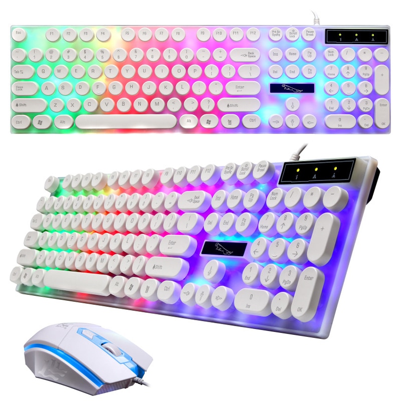 Rgb-toetsenbord met led-achtergrondverlichting, waterdicht, bedraad toetsenbord en muis, geschikt voor pc, laptop, gamingtoetsenbord, bedraad toetsenbord met ronde toetsenkap.
