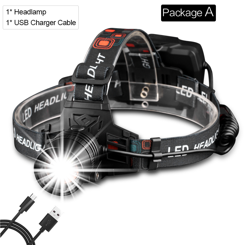 Super Krachtige Koplamp USB Oplaadbare Koplamp XHP70 XHP50 LED Head Light Zoomable Head Lamp Waterdicht Hoofd Front Light