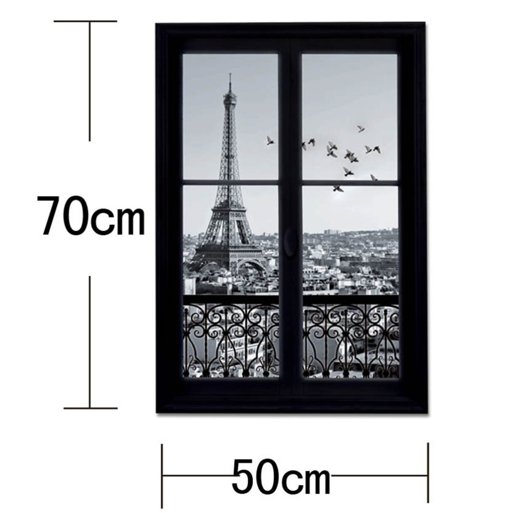Wall Decals 3D Window Eiffel Tower Paris City Removable Wall Stickers Art Decor Vinyl Decals Kids Child Room Mural