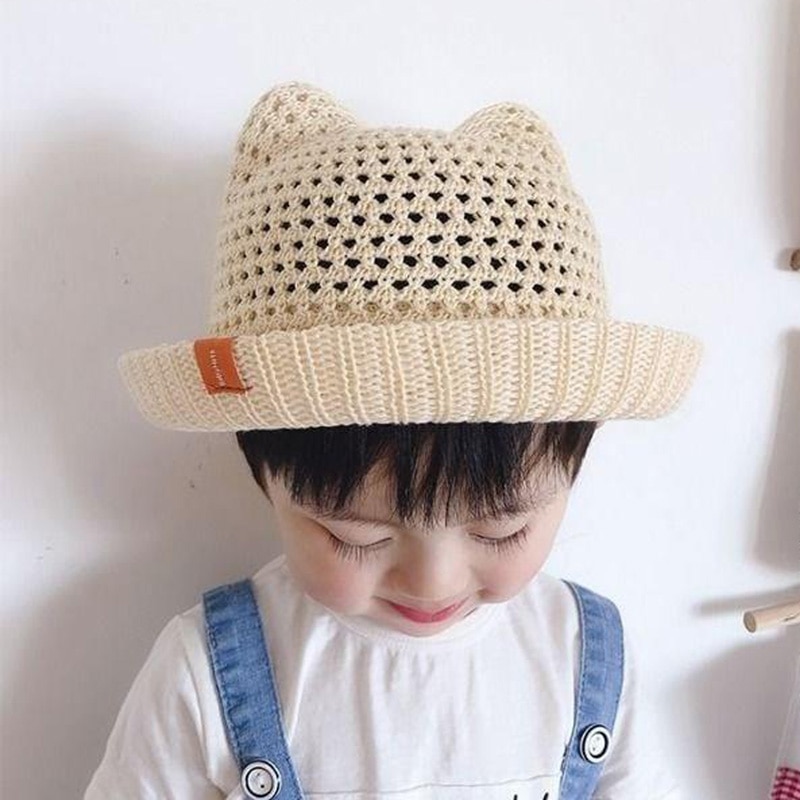 Baby Sun Hat Breathable with Ears Beach Kids Snapback Hats CNew Straw Baby Cap for Boy Girl Solid Summer hildren Baseball Caps