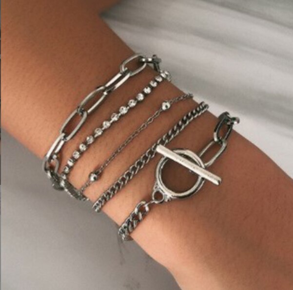 Delysia King-pulsera de retro, pulsera de cuentas redondas huecas geométricas populares, varias capas: silver