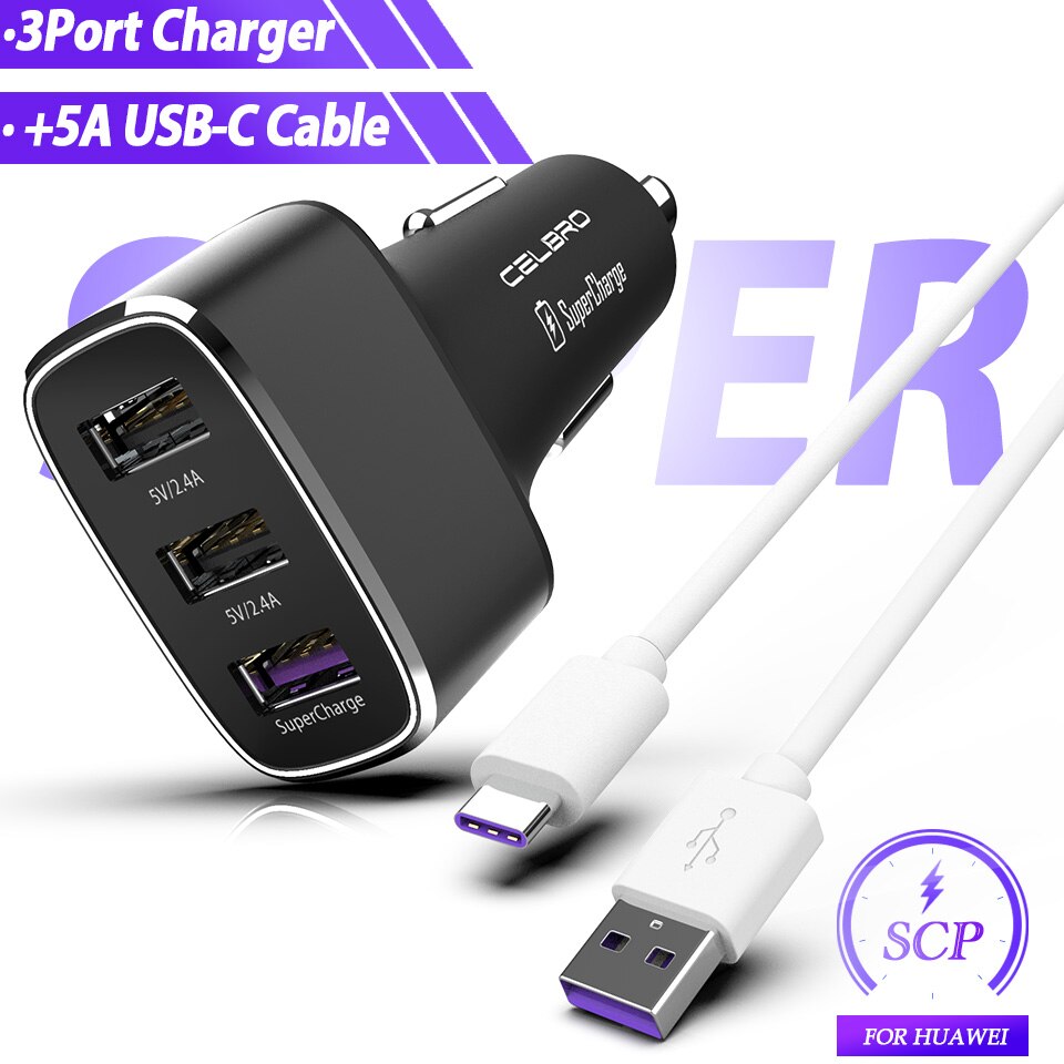 For Huawei Supercharge Car Charger Metal FCP Fast Charge for Huawei P30 P20 P10 P9 Plus Mate 30 20 10 9 8 Pro Lite Honor V20 V10: Black 3USB Power Set