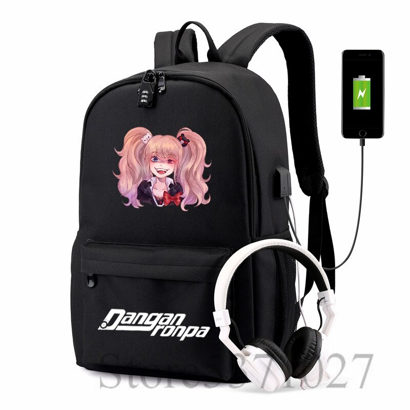 Danganronpa-mochila Ouma Kokichi con carga USB para adolescentes, morral escolar de , bolso de viaje para hombres y mujeres, mochila para ordenador portátil para estudiantes