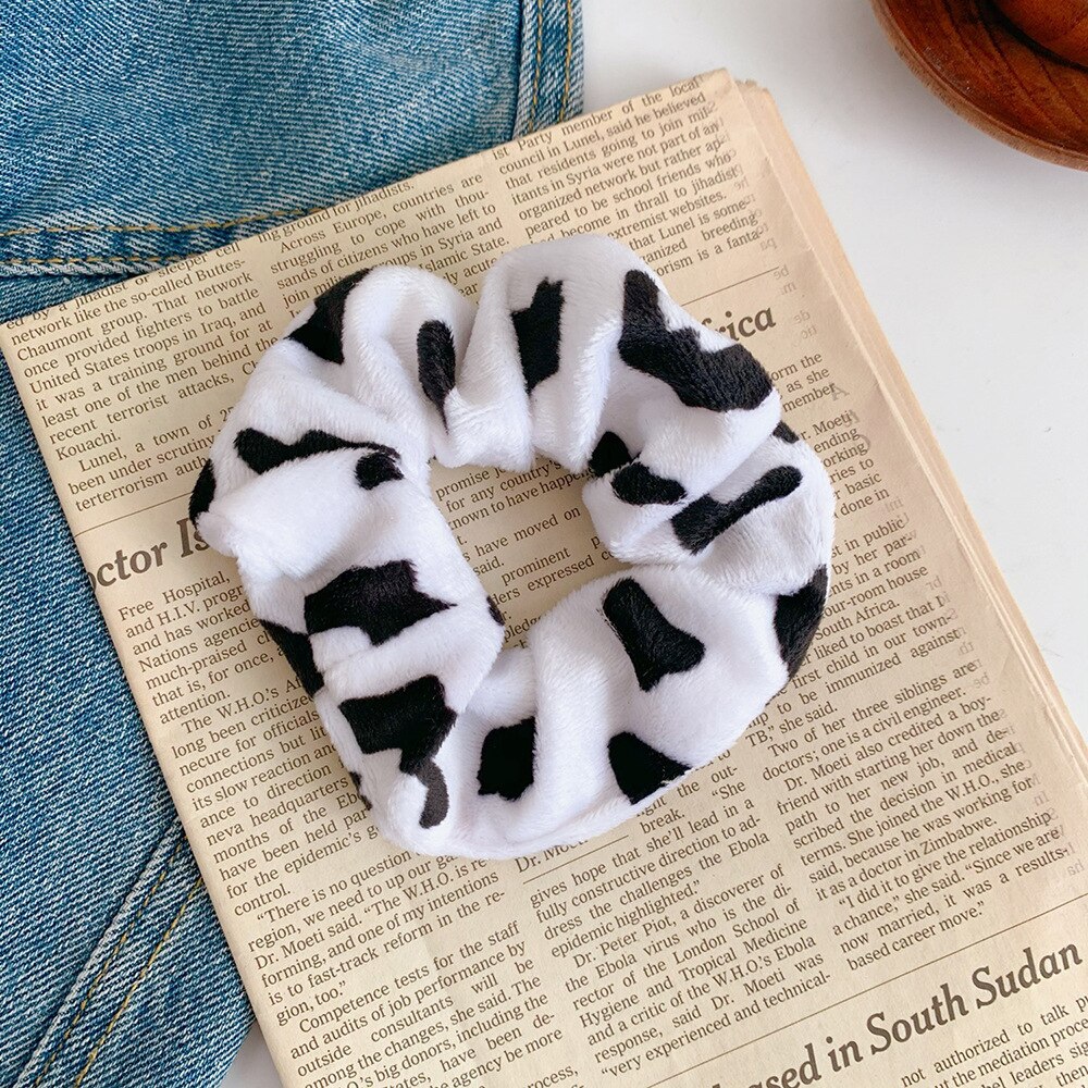 Bandas de Pelo de lana de Invierno para mujer, cintas para el pelo con estampado de vaca, accesorios para el cabello para niña, coletero: Cowbig printed