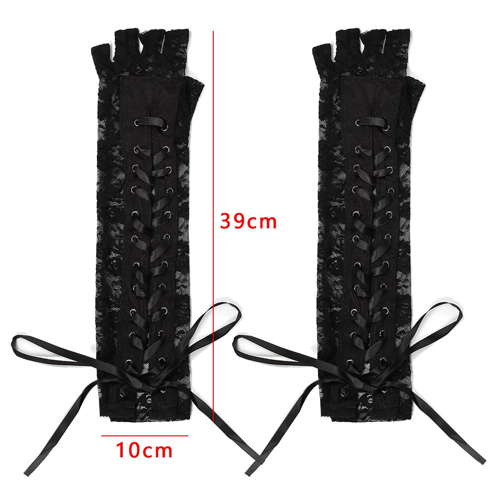 1 Paar Halloween Vintage Kant Lange Handschoenen Vrouwen Punk Gothic Mittens Vingerloze Cosplay Party Handschoenen Ceremoniële Bal Handschoenen