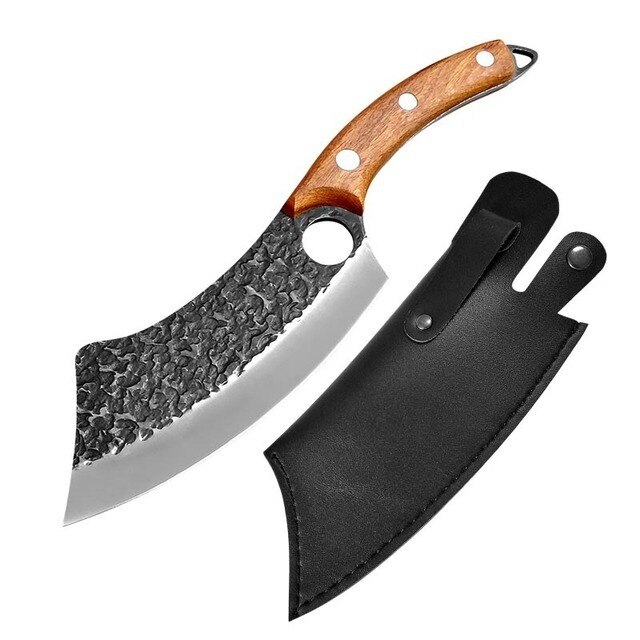 5.5 Inch Meat Cleaver Hand Forged Boning Knife Serbian Chef Knife Stainless Steel Kitchen Knife Butcher Fish Knife: F Brown with Black