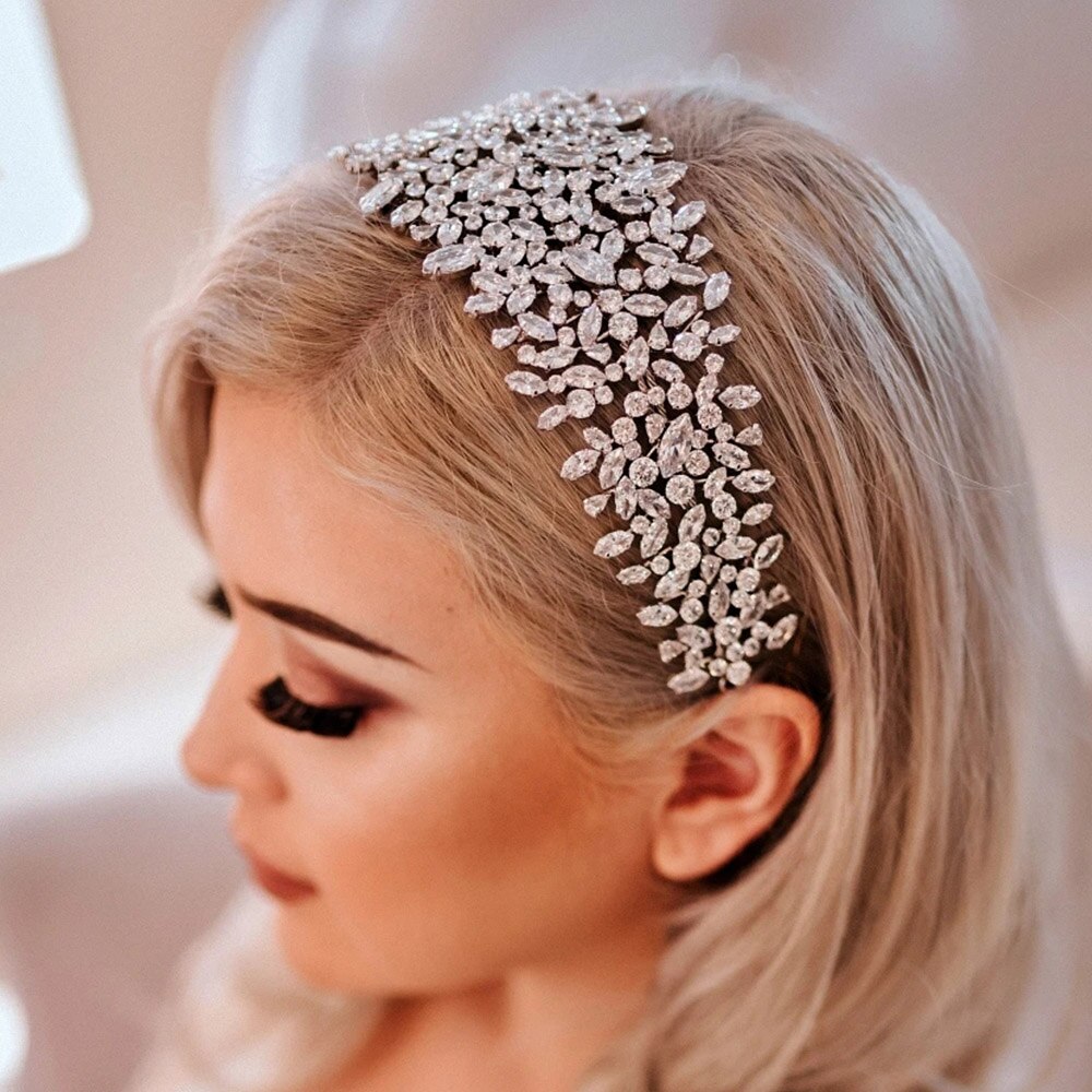 Luxus flexibel Barock Braut Zirkon Stirnband Kopfschmuck für Frauen Handgemachte Brautjungfern Hochzeit Tiara Stirnband Haar Zubehör