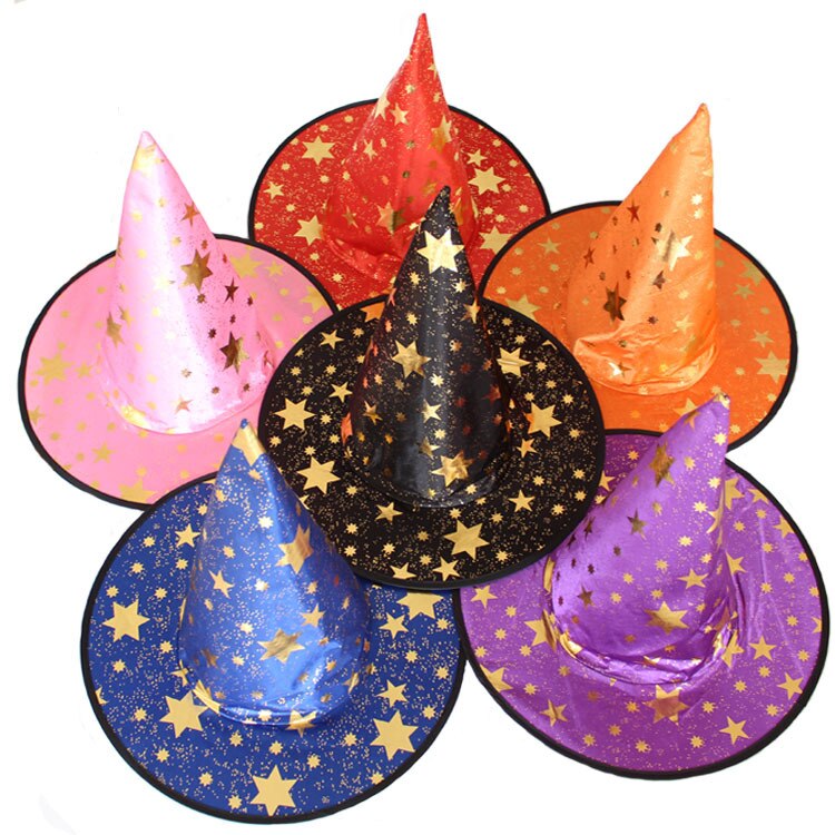 Kobiety mężczyźni 5-gwiazda czarownica kapelusze dla dorosłych Halloween kostium czapki imprezowe magów, kapelusz, czapka, maskarada wstążka czarodziej kapelusz czapka