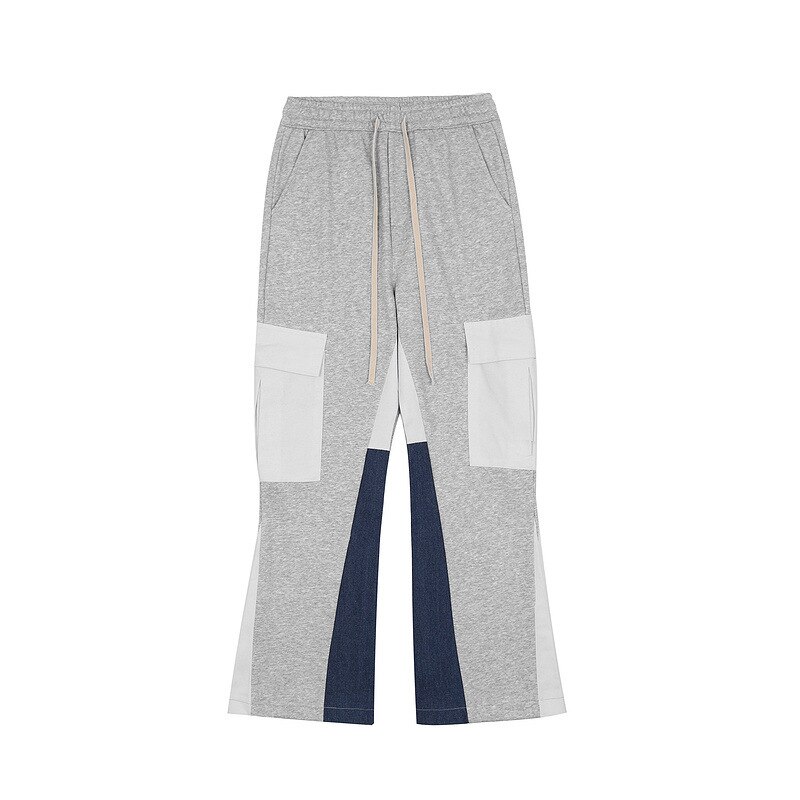 UNCLEDONJM Colour block streetwear sweatpant men multi-pocket Flare Pants men clothing hip hop pants U20122: M / Gray