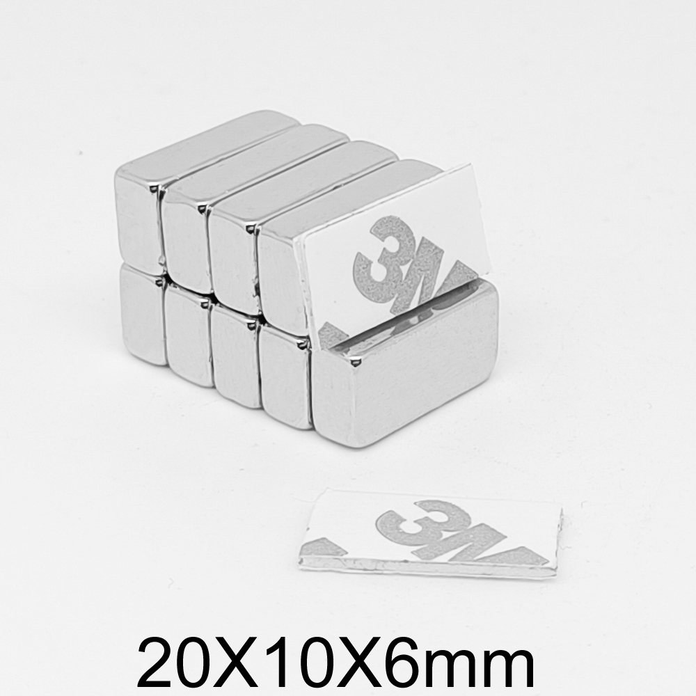 Aimant puissant en néodyme à base de terres rares avec auto-adhésif 3M, 20x10x6mm, 2/5/10/15/20/30 pièces * 6