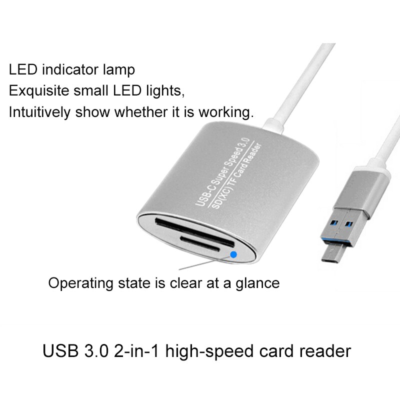 USB-C 3.0 High-speed Card Reader Aluminum Alloy Type-C 9Pin OTG Mobile Phone / Computer Universal Supporting SD / TF Memory Card