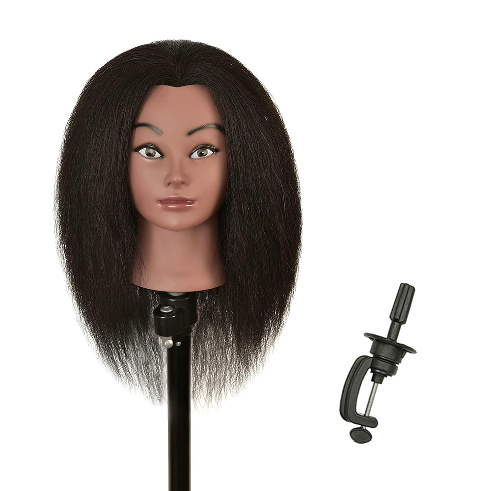 14 cali afrykańska głowa manekina z prawdziwymi włosami głowy Afro profesjonalna stylizacja plecionka trening Hairart fryzjer fryzjerstwo: WHITE