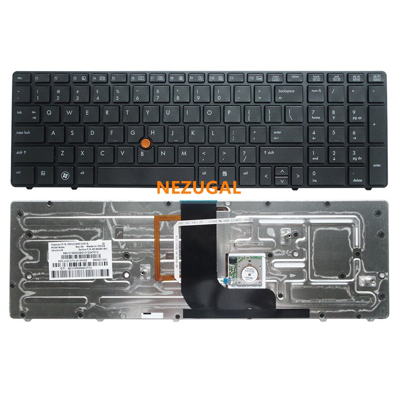 US Laptop Keyboard for HP Elitebook 8560W 8570W English with Backlit Keyboard: With backlight
