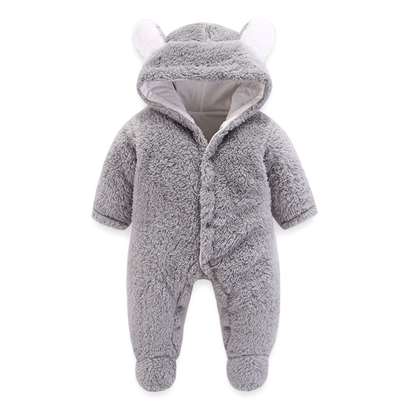 Winter Leuke Cartoon Baby Boy Meisje Oor Hoodie Romper Bodysuit Casual Lange Mouw Bovenkleding: Grijs / 6m