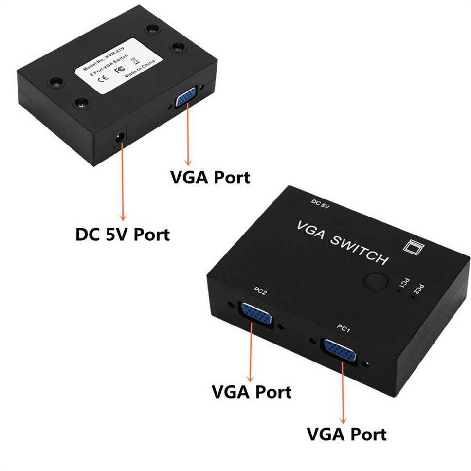 Grwibeou 2 Poort Vga Switch 2 In 1 Out Vga Switcher Box Voor Consoles Set-Top Boxes 2 Hosts delen 1 Display Notebook Projector