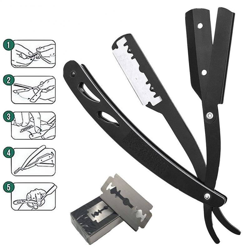 1 Juego de afeitadora para el cuidado de la barba para hombre, maquinilla de afeitar con forma de pelo, peine, afeitado, tijeras pequeñas herramientas de depilación plegables manuales